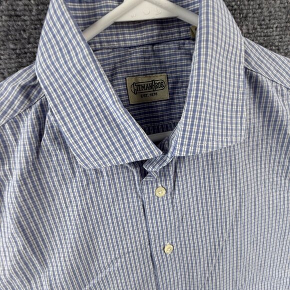Gitman Bros USA XL Cotton Check Blue American Button Up Long Sleeve Shirt Men - Picture 3 of 16